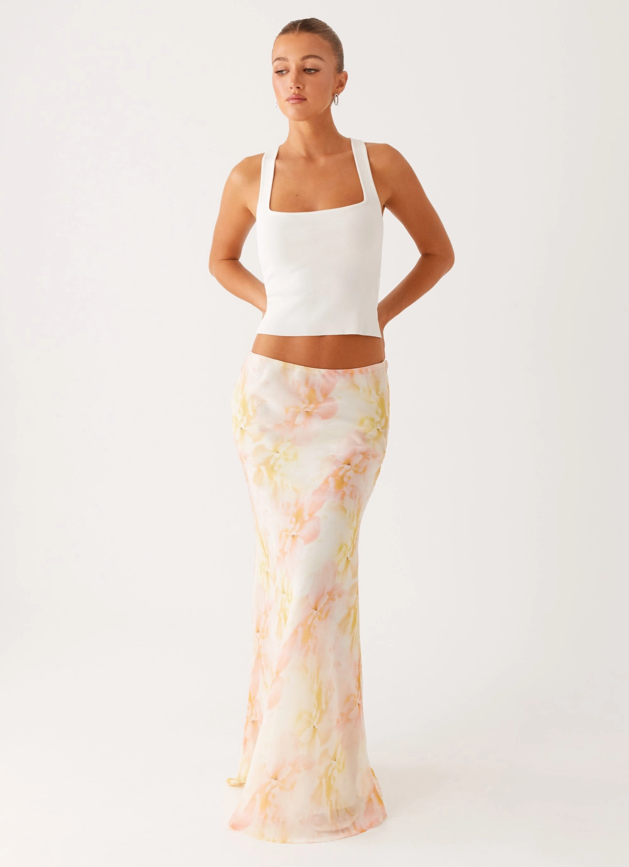 Harlow Chiffon Maxi Skirt - Floral Print Office Appropriate tailored look