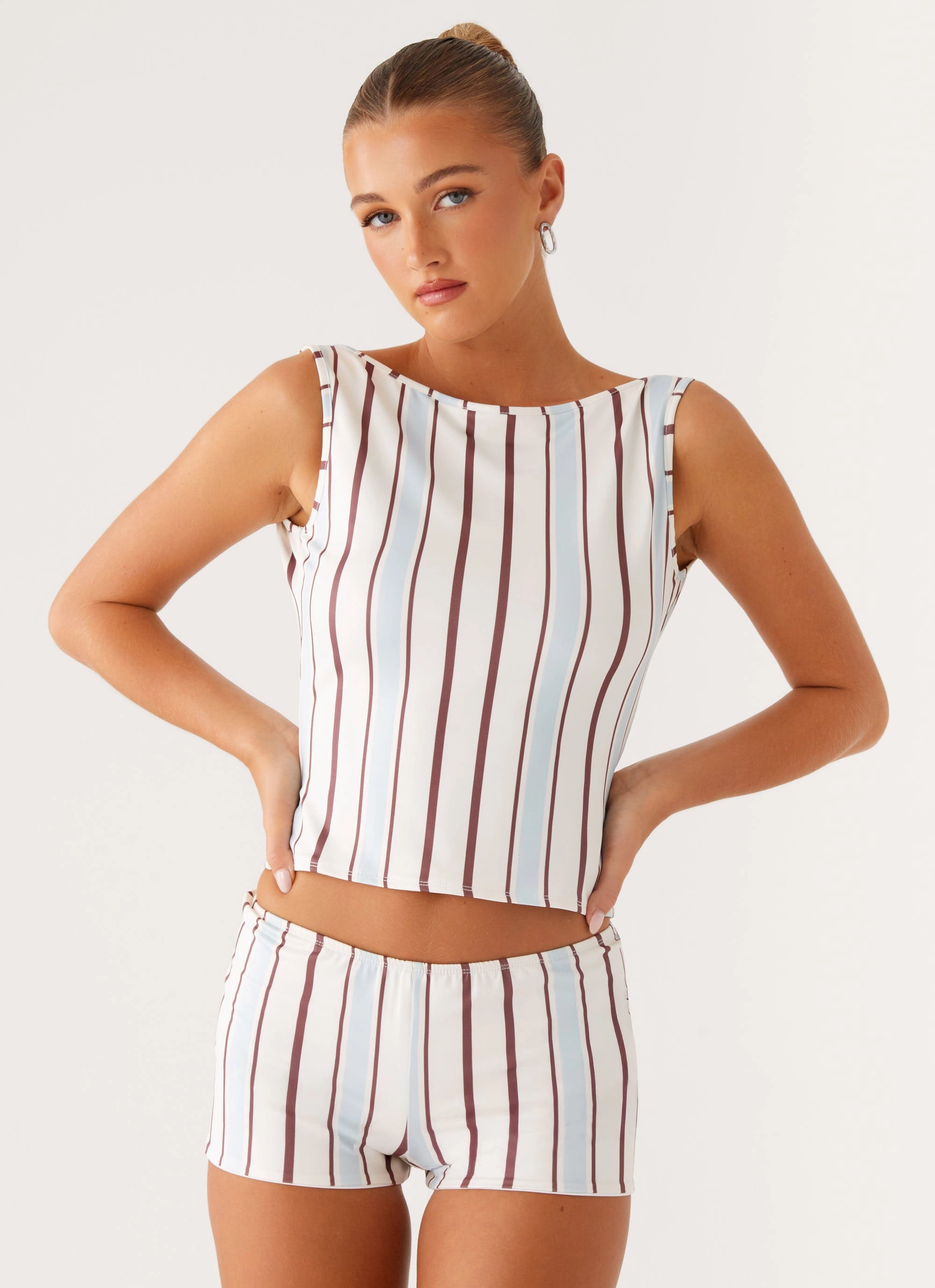 Sun's Out Low Rise Mini Shorts - Blue Stripe Warm Layer Soft Finish