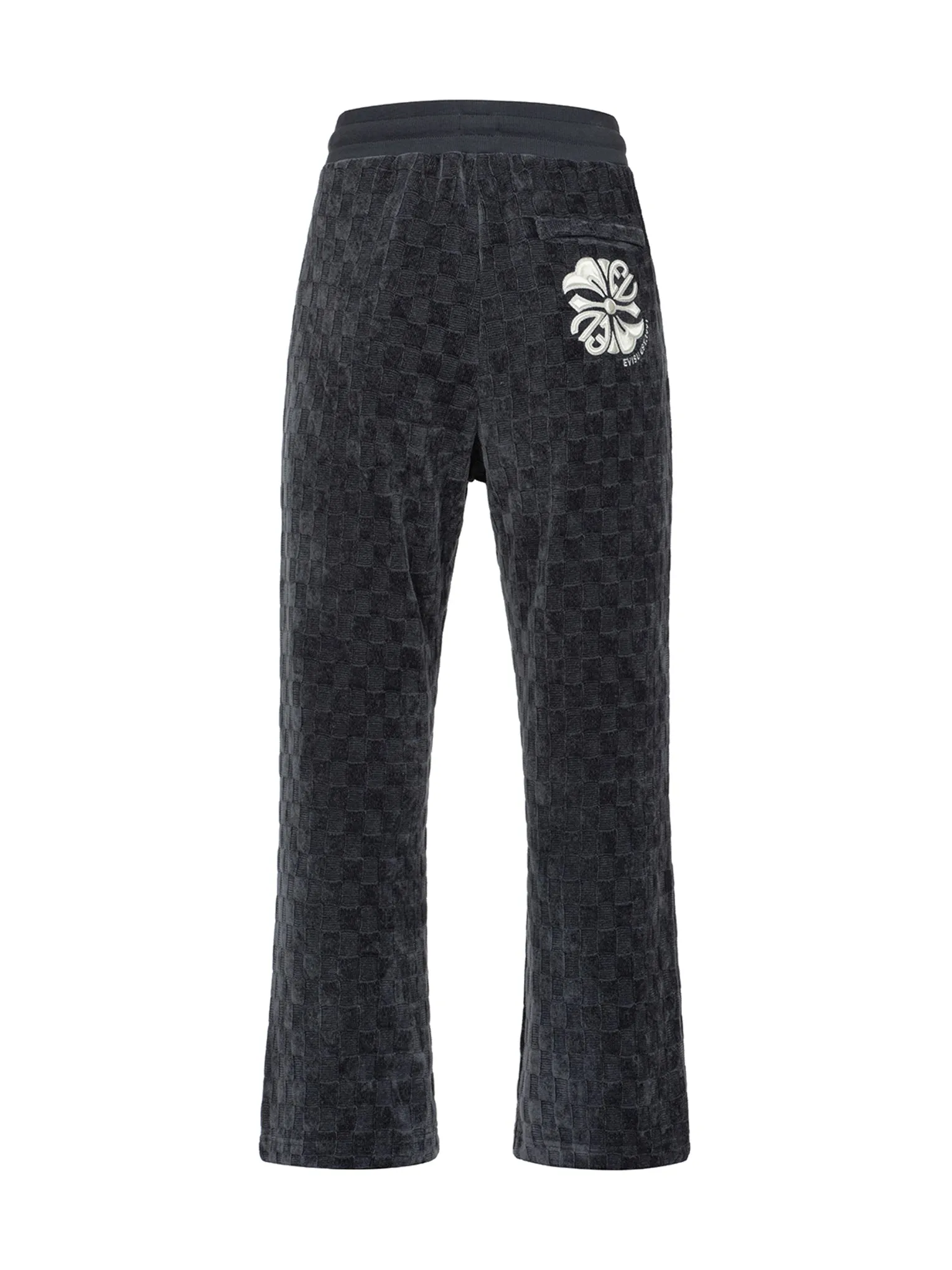 Concave Check Pattern Kamon Embroidery Straight Fit Sweatpants