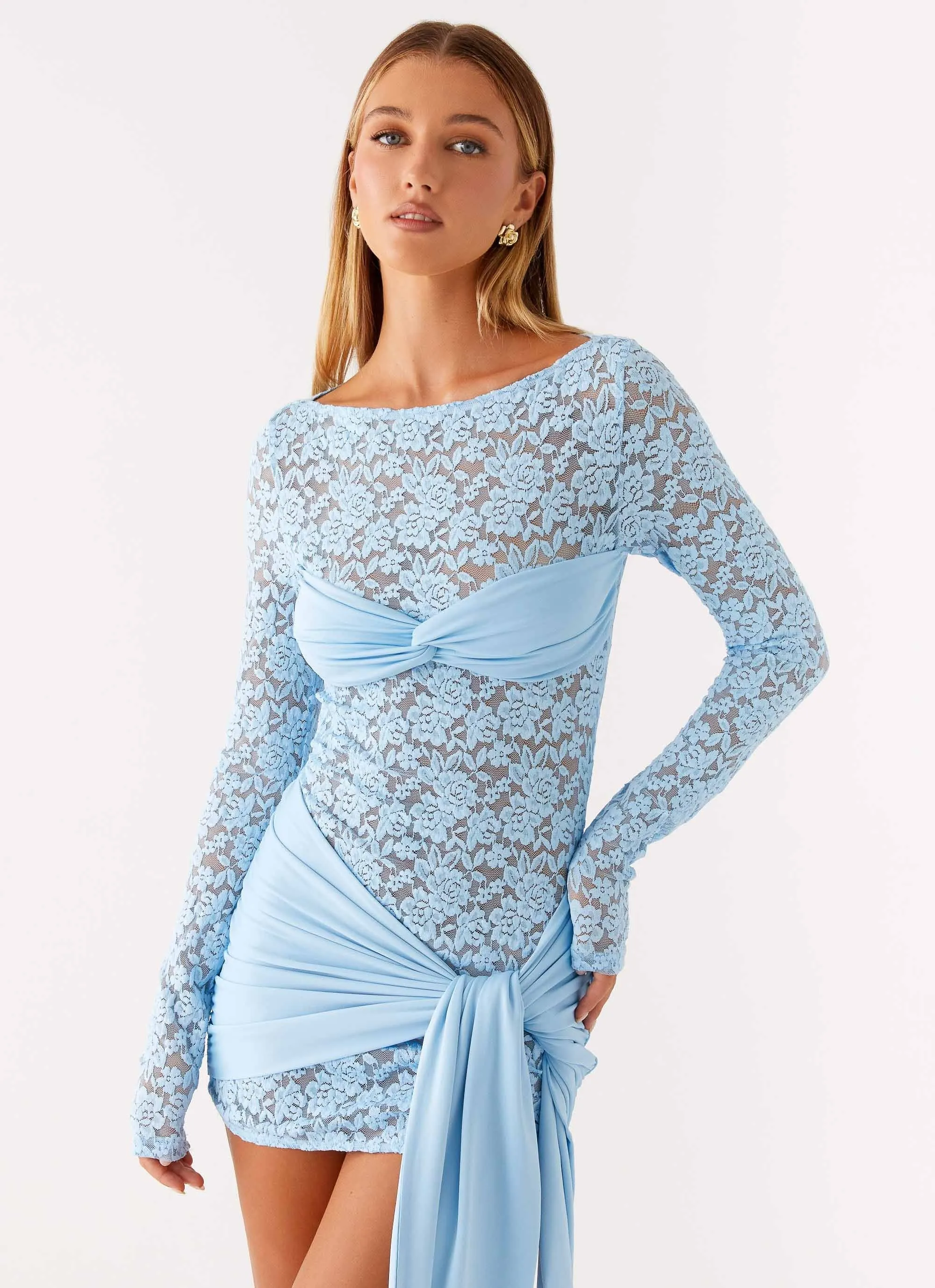 Beach Walk Consie Long Sleeve Mini Dress - Pale Blue