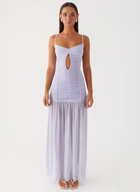 Hidden Zipper Olive Fresh Constance Mesh Maxi Dress - Lavender