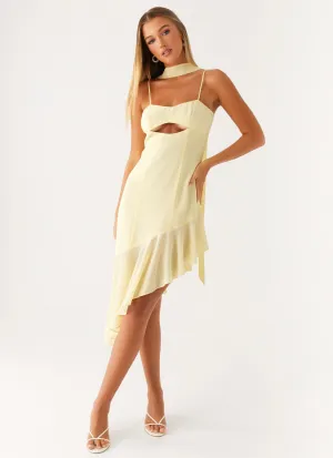 Recycled-Material Power Soft Zesty Asymmetrical Midi Dress - Yellow