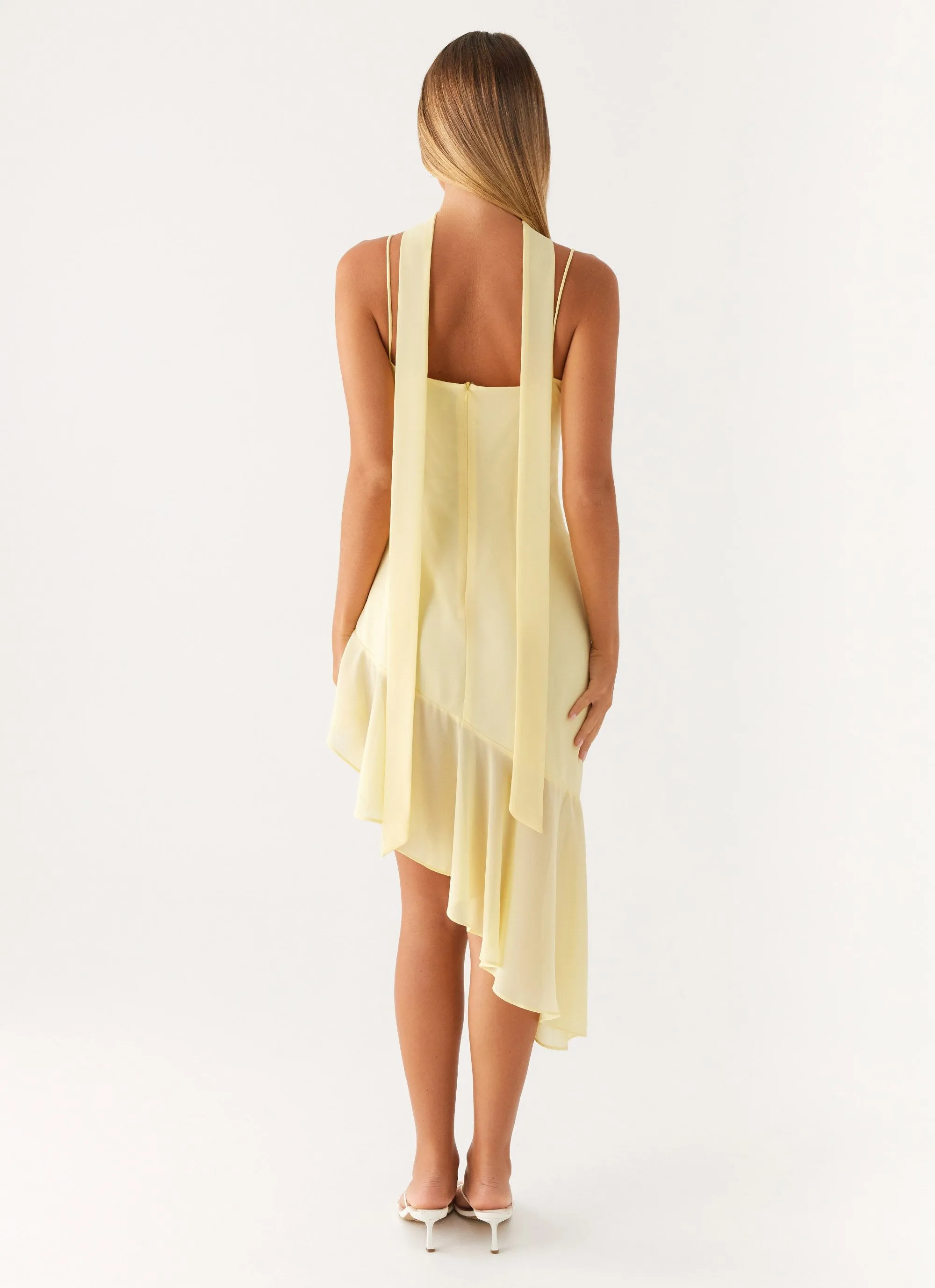 Flowing Design Zesty Asymmetrical Midi Dress - Yellow