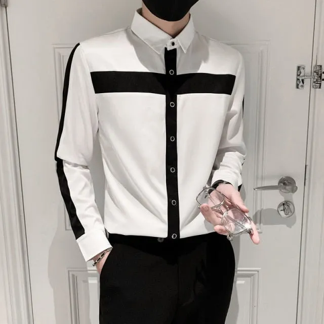 Contrast Lines Stitching Long Sleeve Shirt