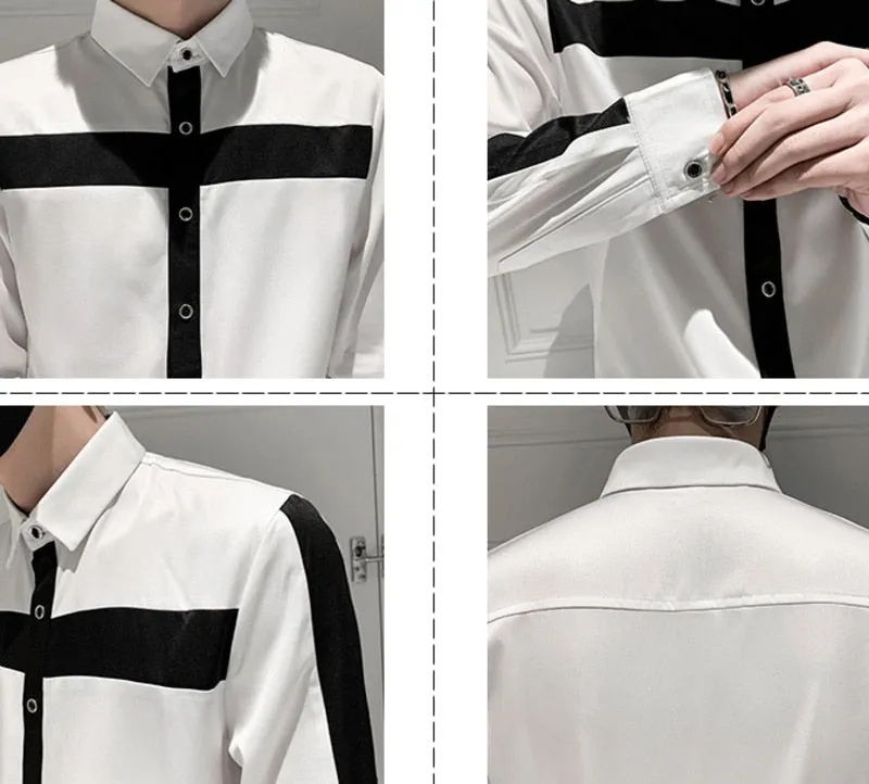 Contrast Lines Stitching Long Sleeve Shirt