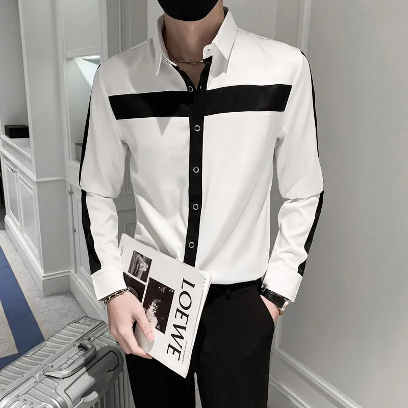 Contrast Lines Stitching Long Sleeve Shirt