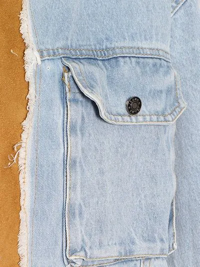 Contrast Raw Hem Hooded Denim Jacket