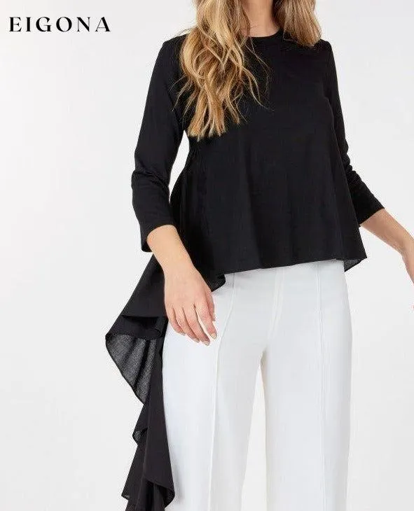 Contrast Ruffle Quarter Sleeve High Low Casual Top