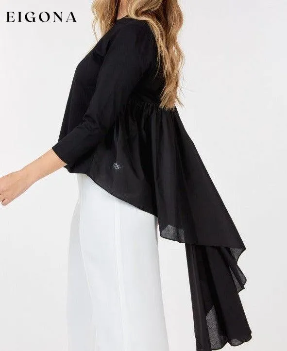 Contrast Ruffle Quarter Sleeve High Low Casual Top