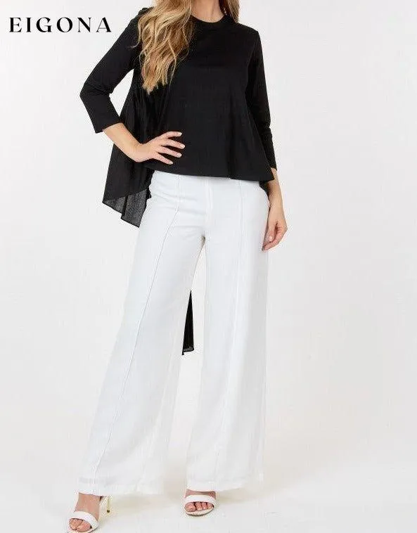Contrast Ruffle Quarter Sleeve High Low Casual Top
