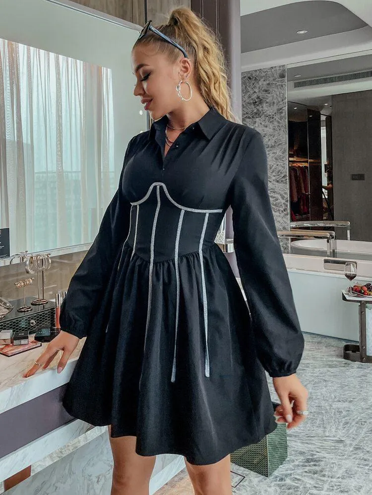 Contrast Seam Shirt Dress