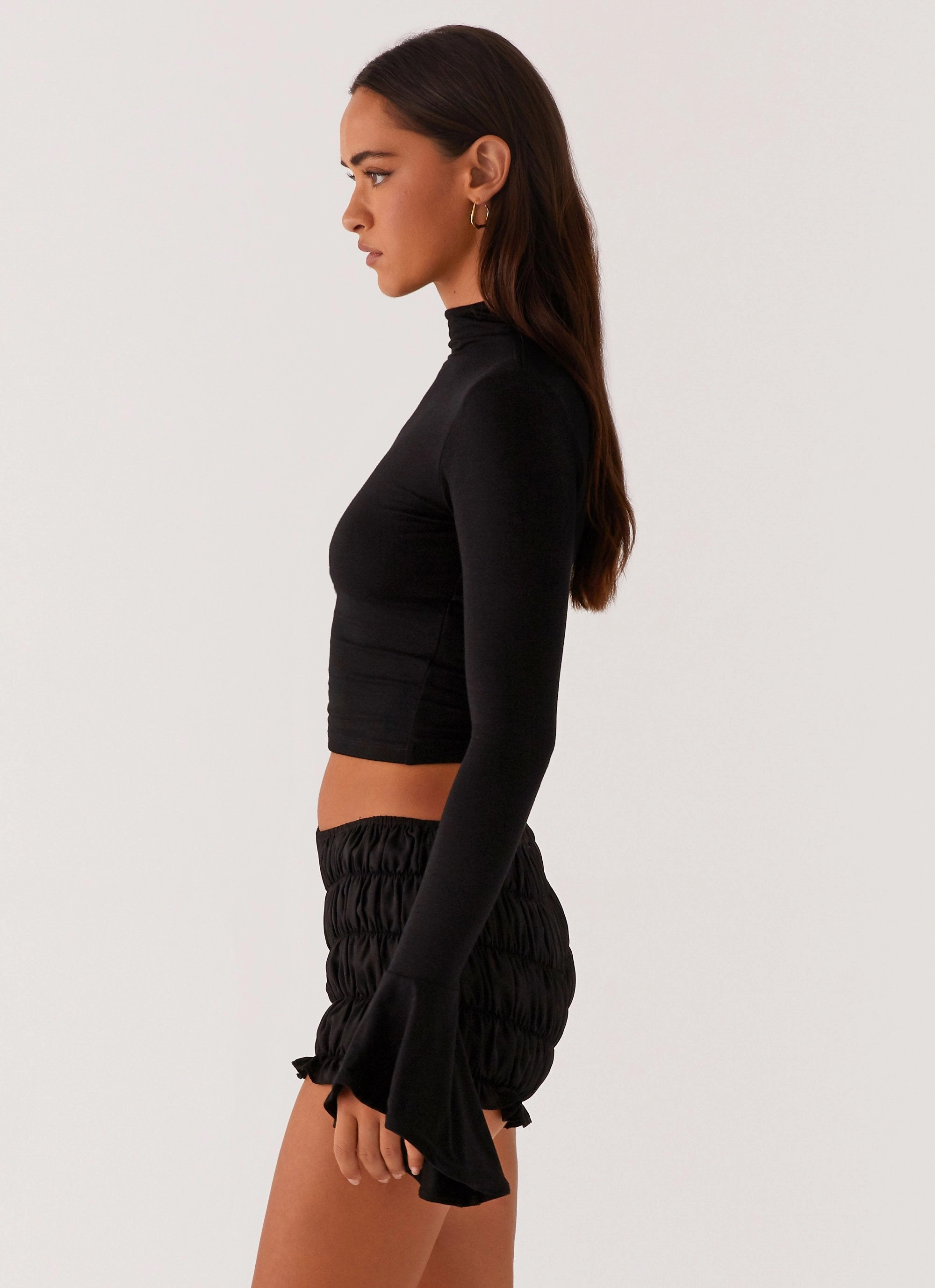 High Thread Count Cotton MultiPocket Design Reggie Long Sleeve Top - Black