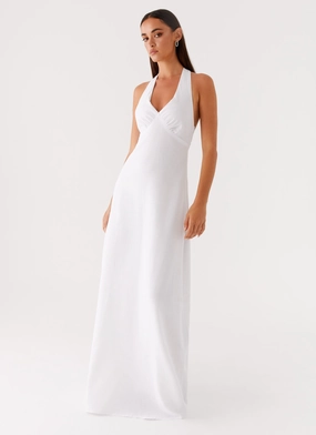 Subtle Touch FoldablePackaging Heavy Hearted Linen Maxi Dress - White