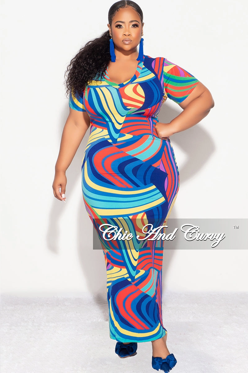 Comfort Style Final Sale Plus Size BodyCon Dress in Abstract Blue Print