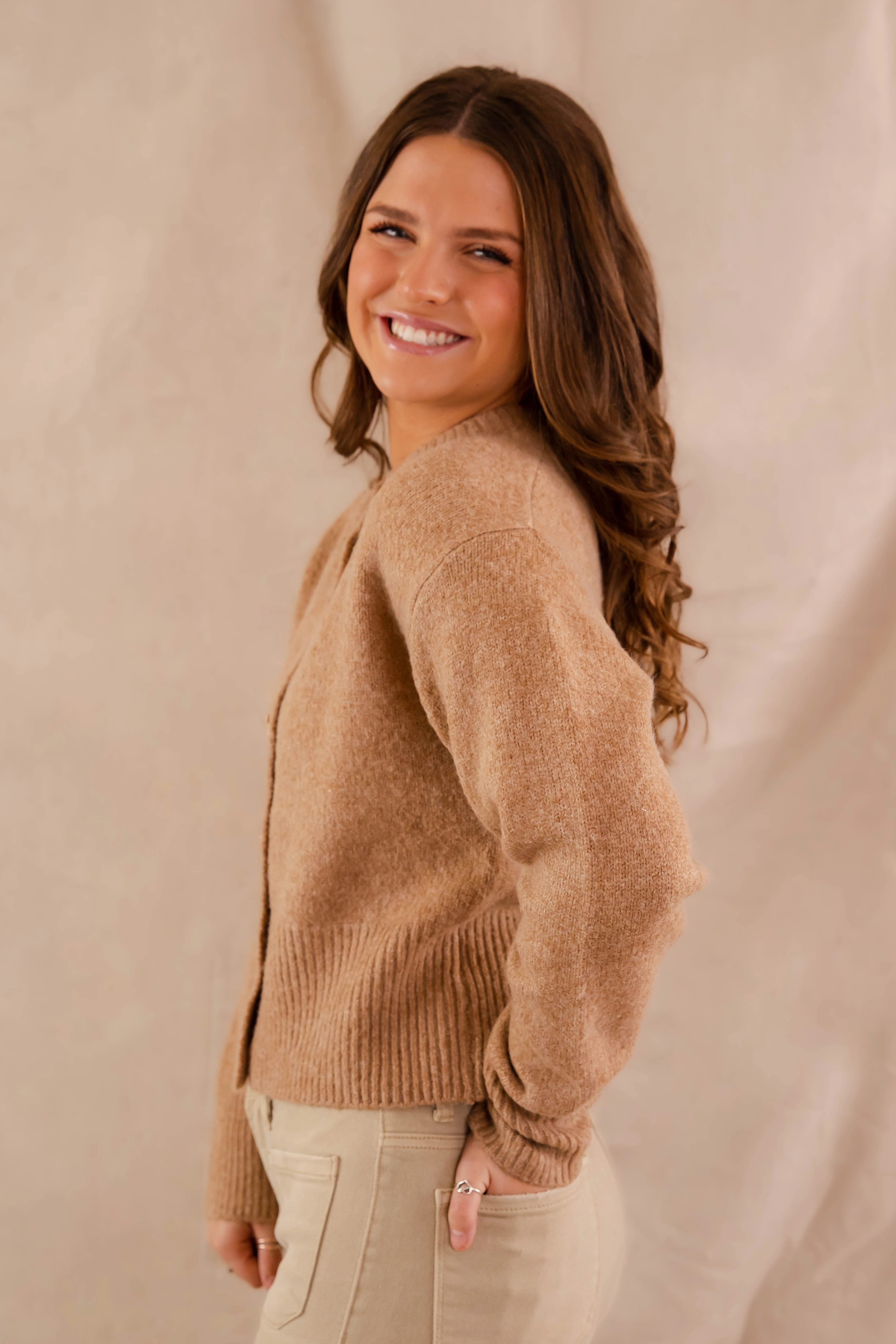 Totally Smitten Cardigan-Taupe UV protection coating