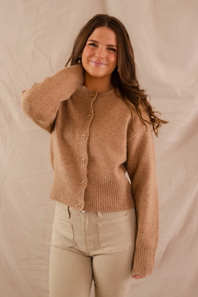 Totally Smitten Cardigan-Taupe Antibacterial Sleeveless Tee