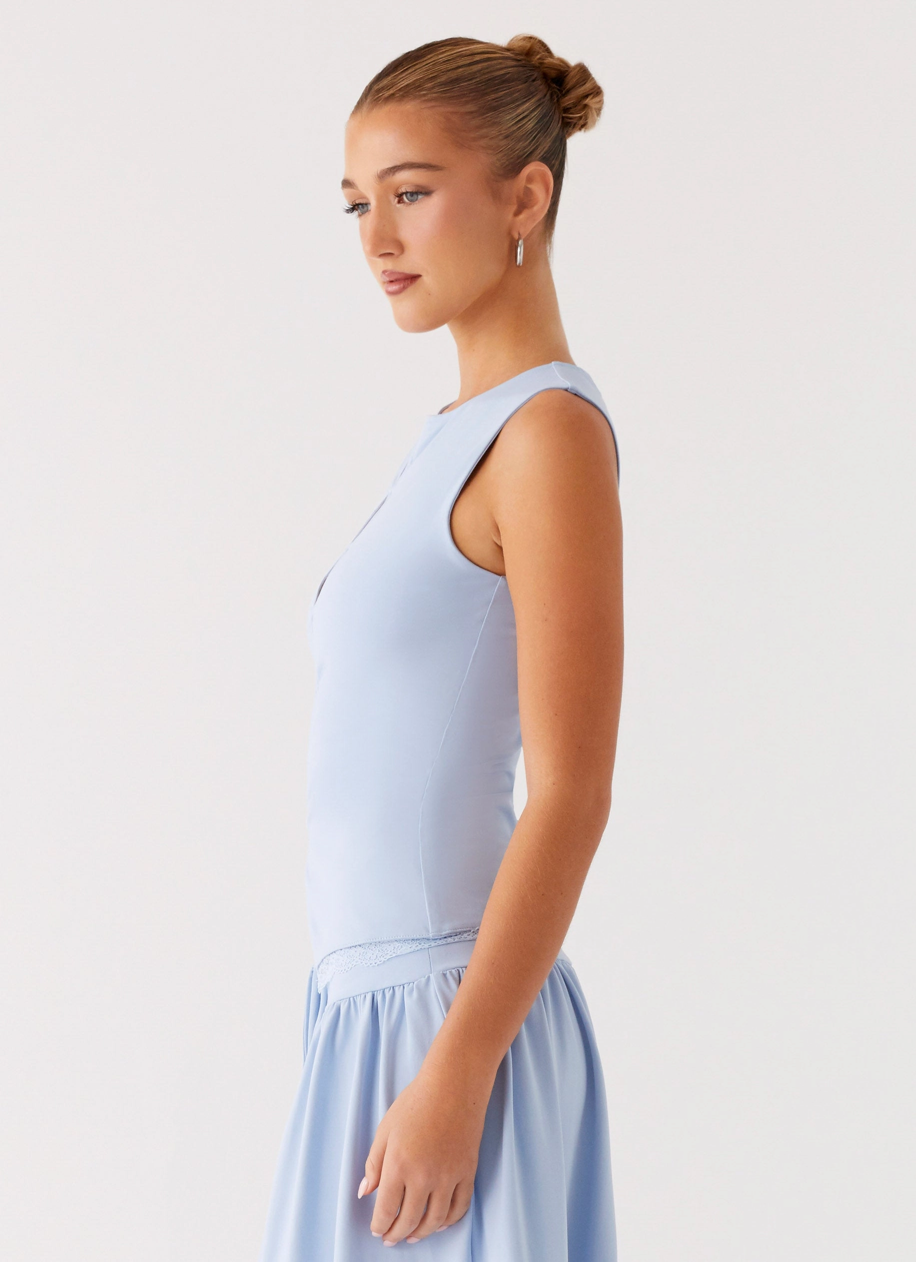 Dawn Drift Top - Blue Layered Neckline Details