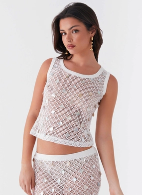Durable Double Stitching Whitehaven Shell Tank Top - White