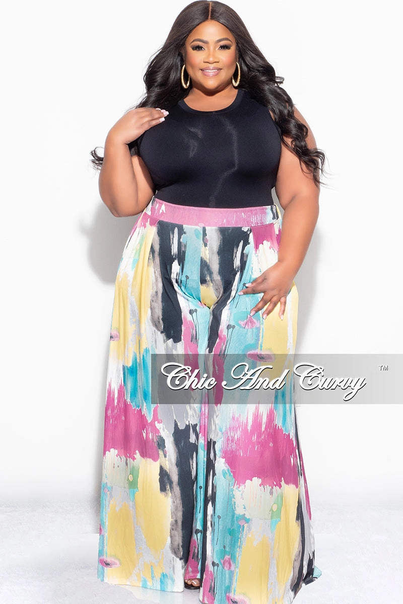 Decorative stitching Final Sale Plus Size Palazzo Pants in Basquiat Print