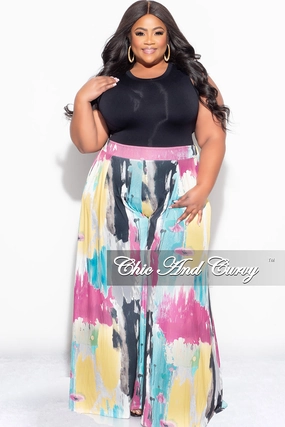 Decorative stitching Final Sale Plus Size Palazzo Pants in Basquiat Print