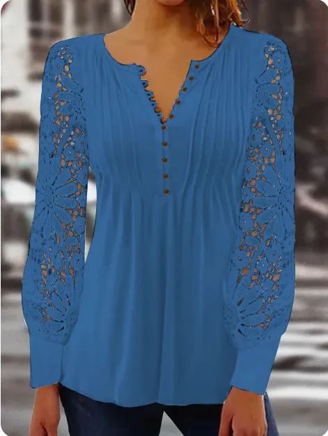 Cool Spring Long Sleeve V-neck Fitted Blouses