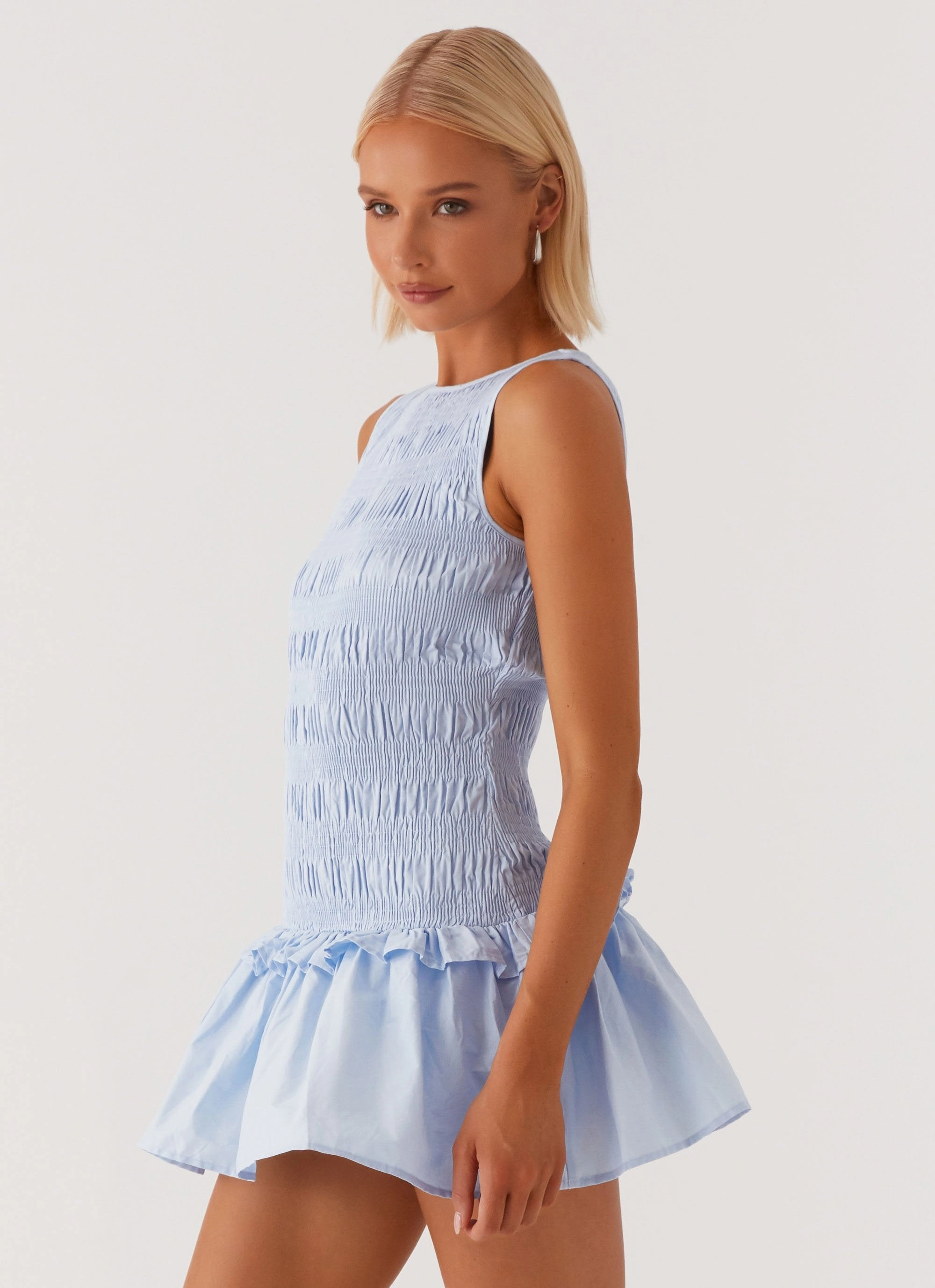 Garden Kisses Shirred Mini Dress - Blue Soft-Lining Soft Stitch