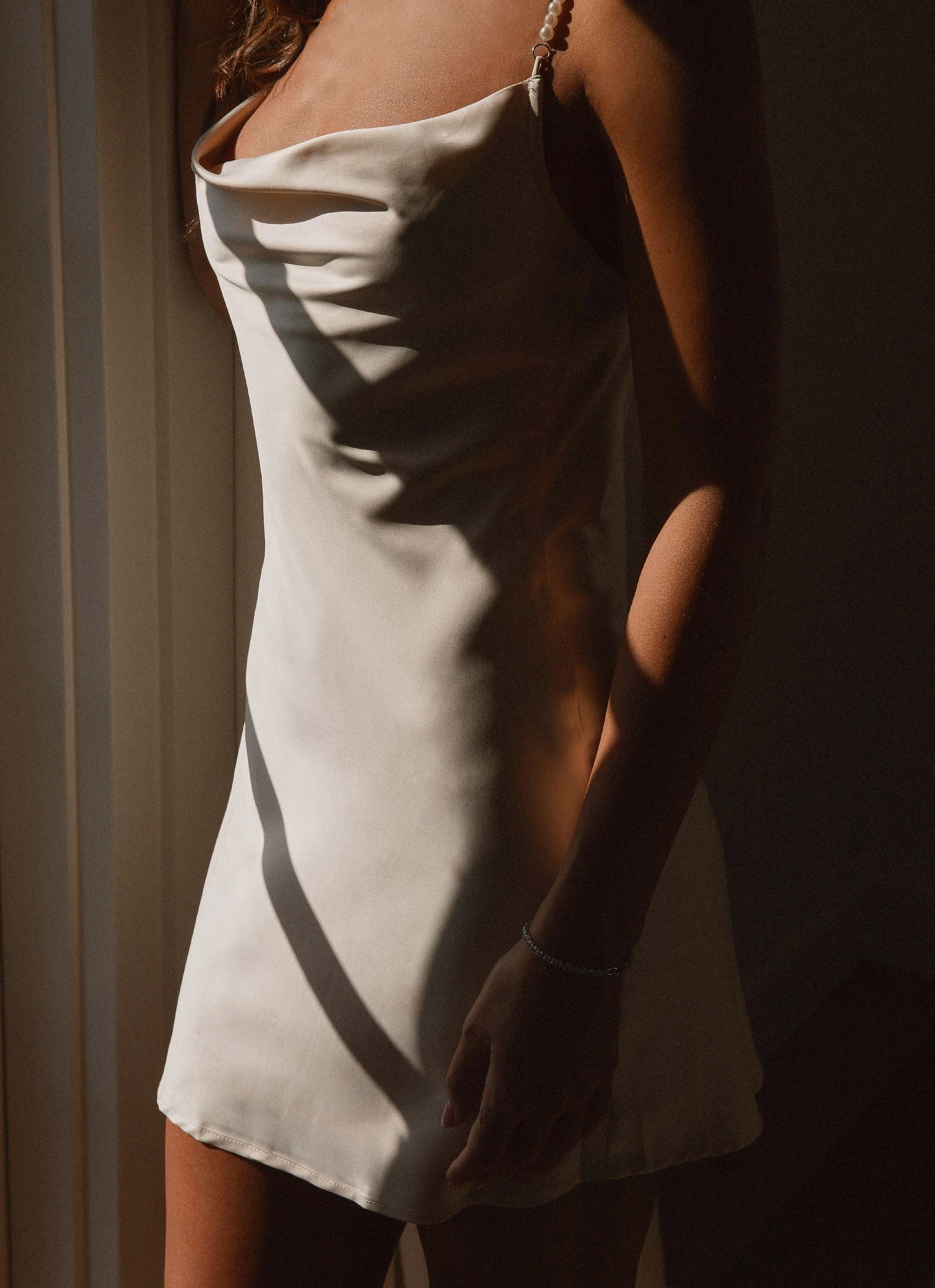 Here We Go Satin Mini Dress - Pearl Edgy-Look Perfect Style