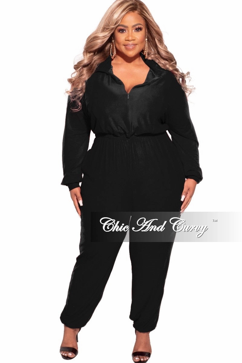 Final Sale Plus Size Parachute Jumpsuit in Black quick dry All Day Use