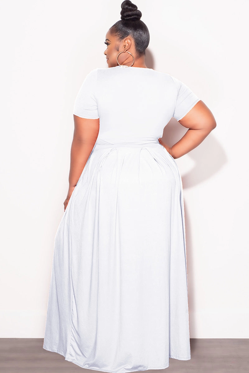 Final Sale Plus Size 2pc Short Sleeve Tie Top and Skirt Set in White FlameRetardantTreatment Core Style