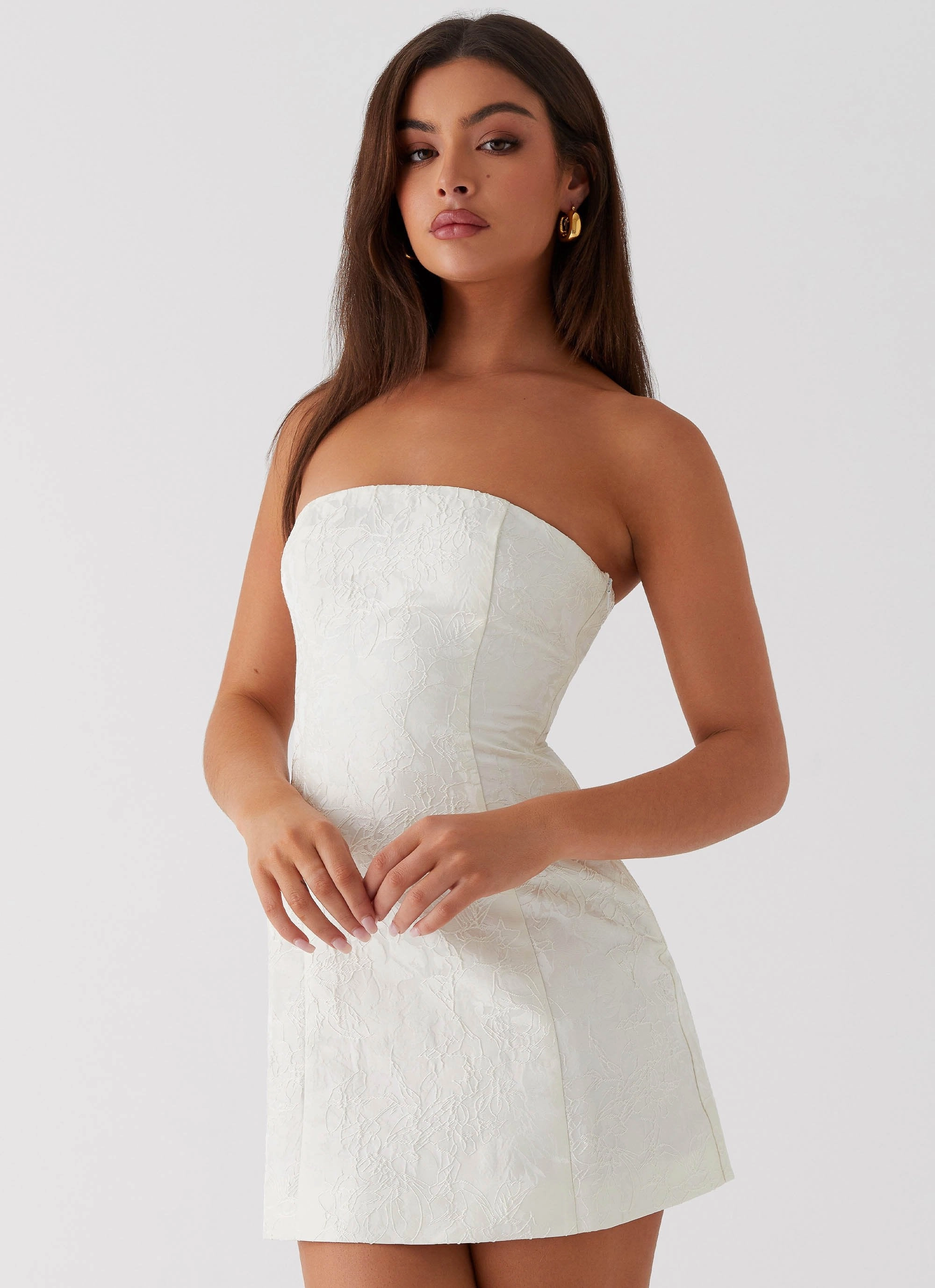 Cap-Sleeve Eternity Strapless Mini Dress - Ivory