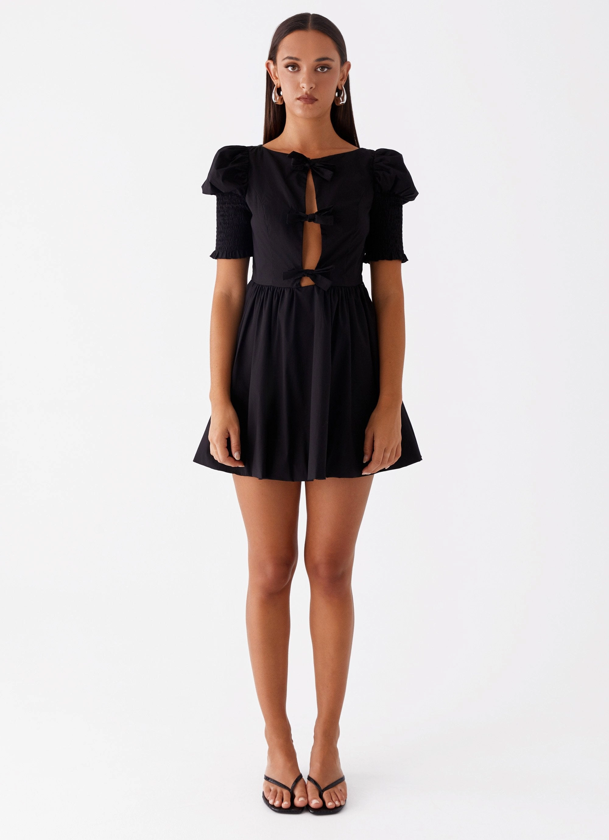 Leonie Tie Front Mini Dress - Black Versatile Touch Lounge Cut