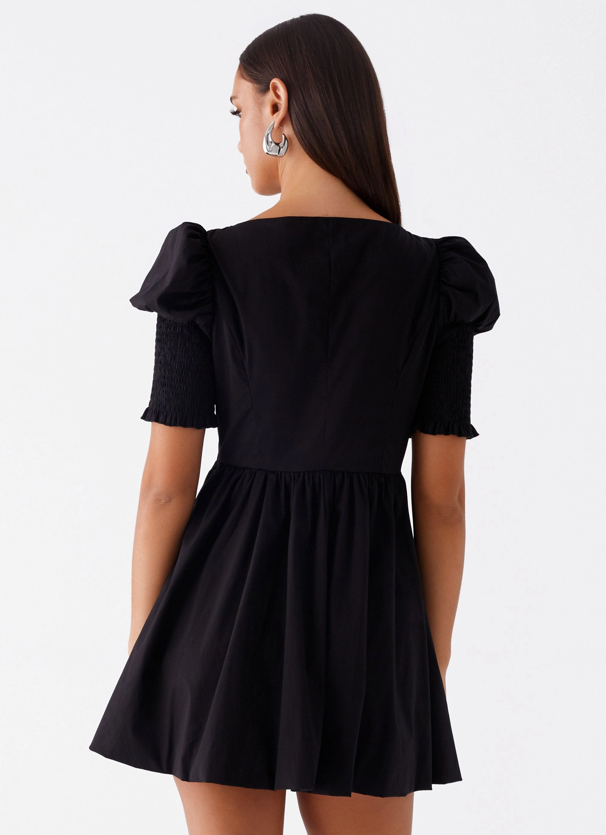 Leonie Tie Front Mini Dress - Black Square Neck