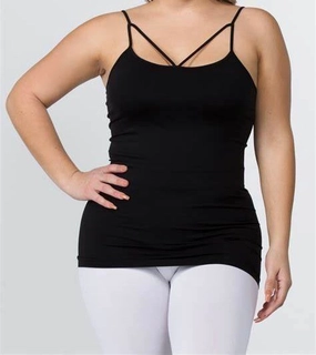 Final Sale Plus Size Spaghetti Strap Harness Camisole in Black Non Restrictive Cut HighWaistSupport