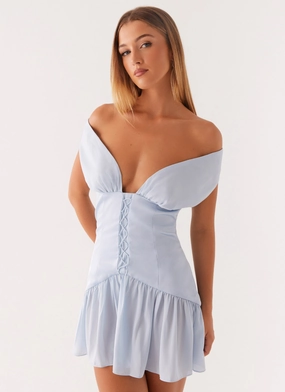 Dear Diary Mini Dress - Pastel Blue Silk Air Clean Outline