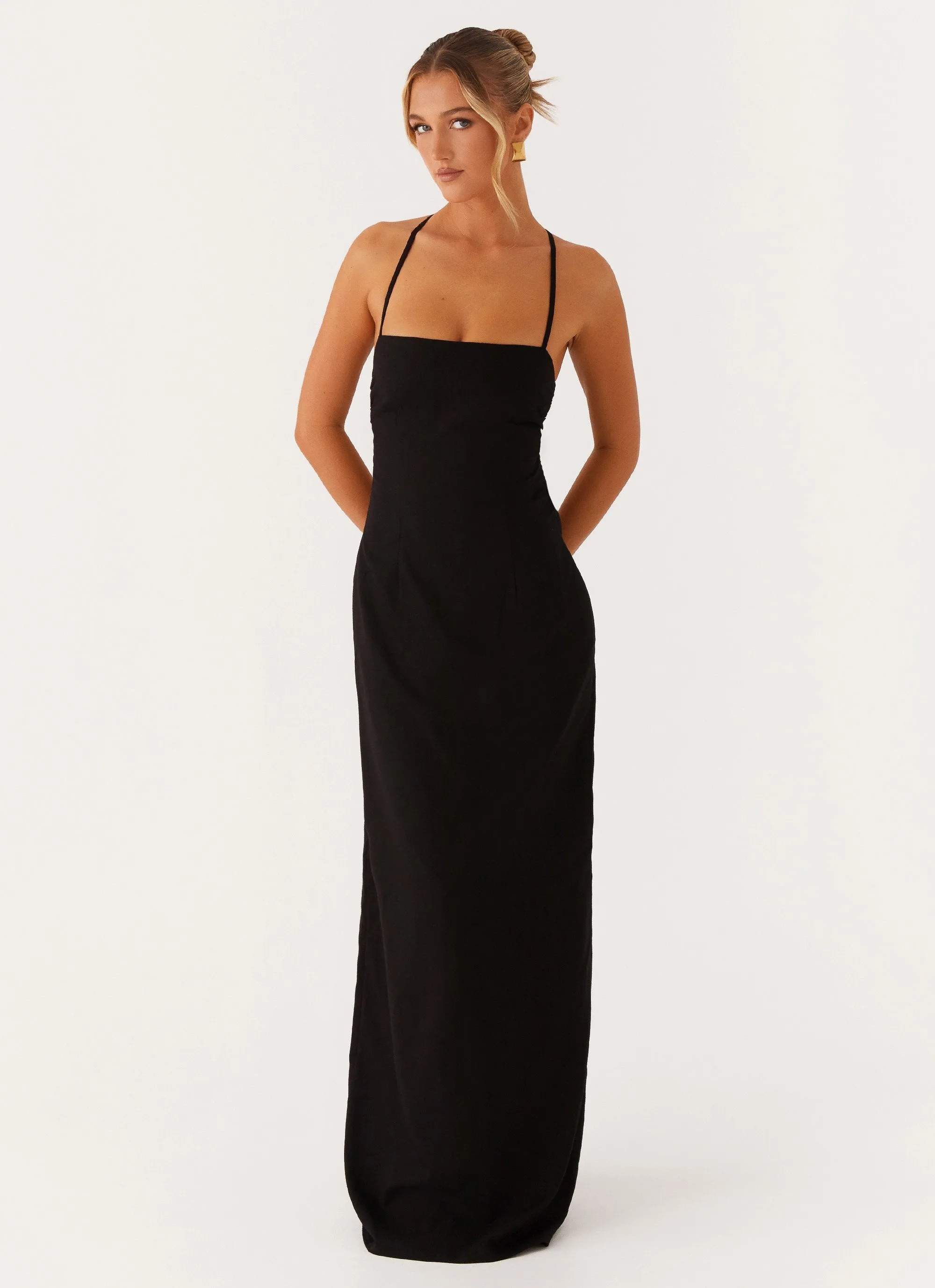 Dance Night Airy Weave Cora Backless Maxi Dress - Black