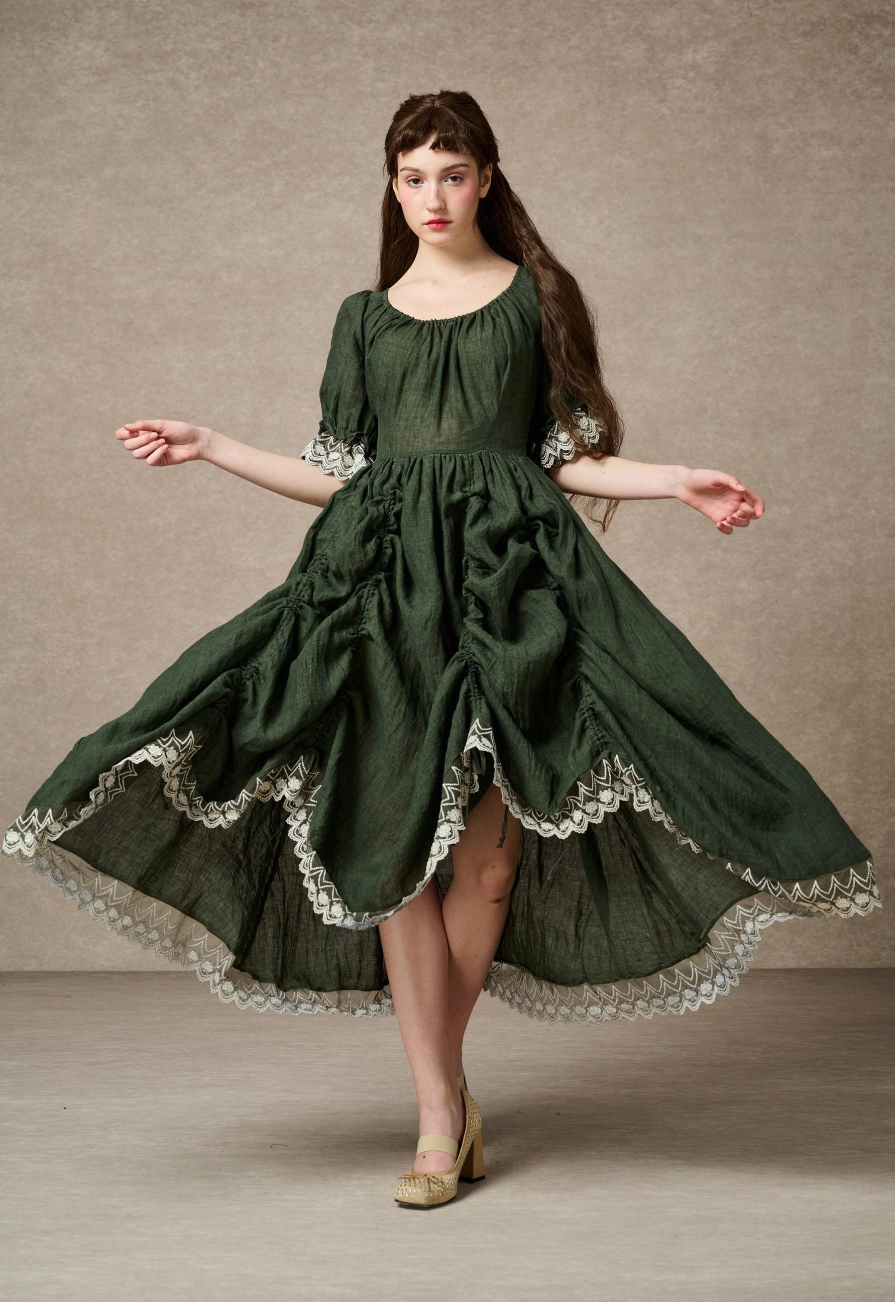 Slim Comfort Elowen 27 | Lace Linen dress gown ( 2 way to wear )