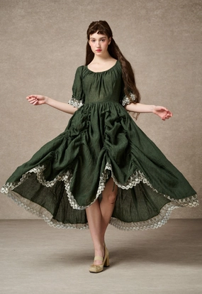 Elowen 27 | Lace Linen dress gown ( 2 way to wear ) Body Shape wrinkle free