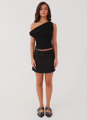Light and Cozy Smooth Texture Marissa Linen Mini Skirt - Black