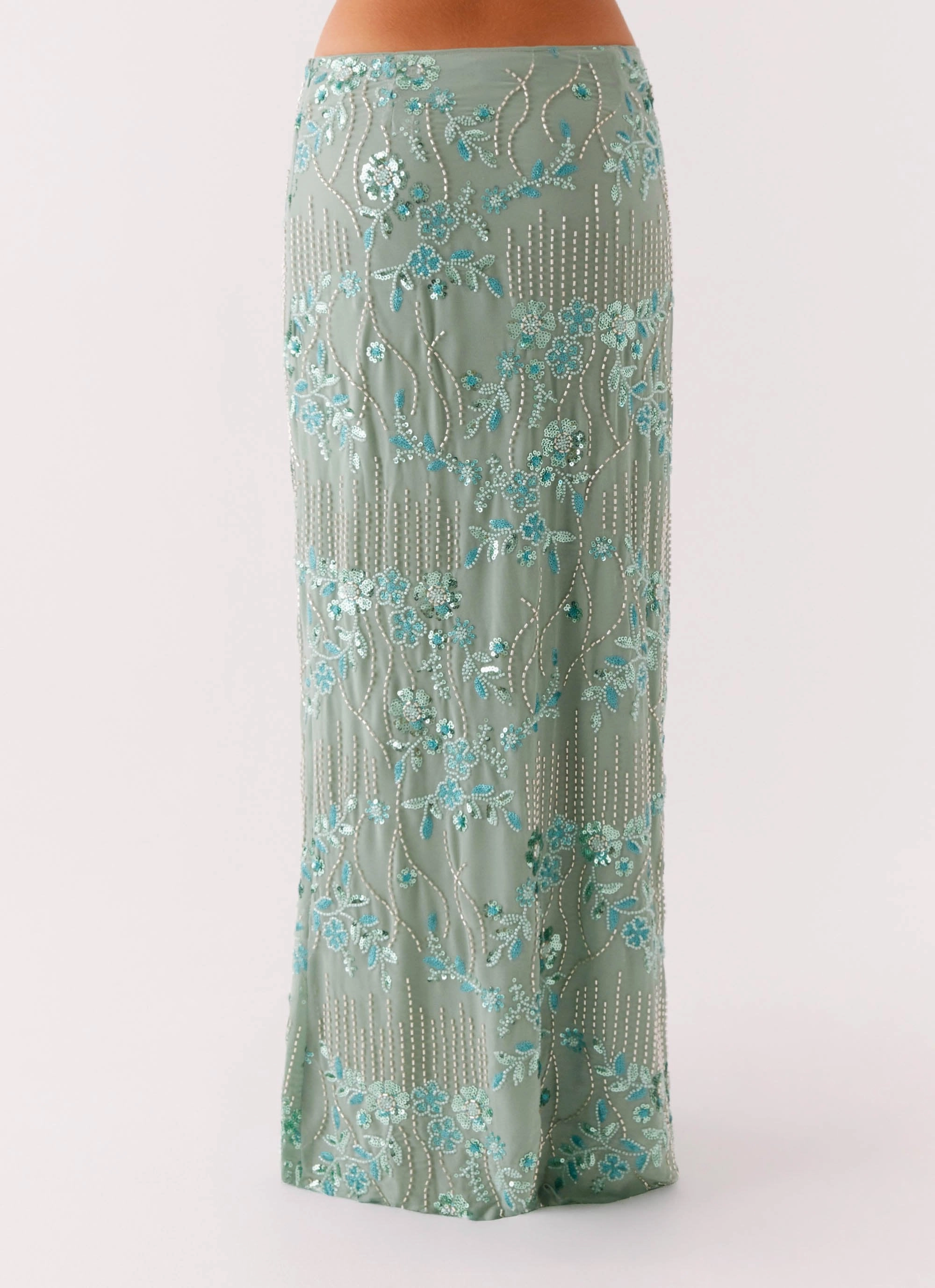 Corinna Low Rise Sequin Maxi Skirt - Mint Cozy Fit