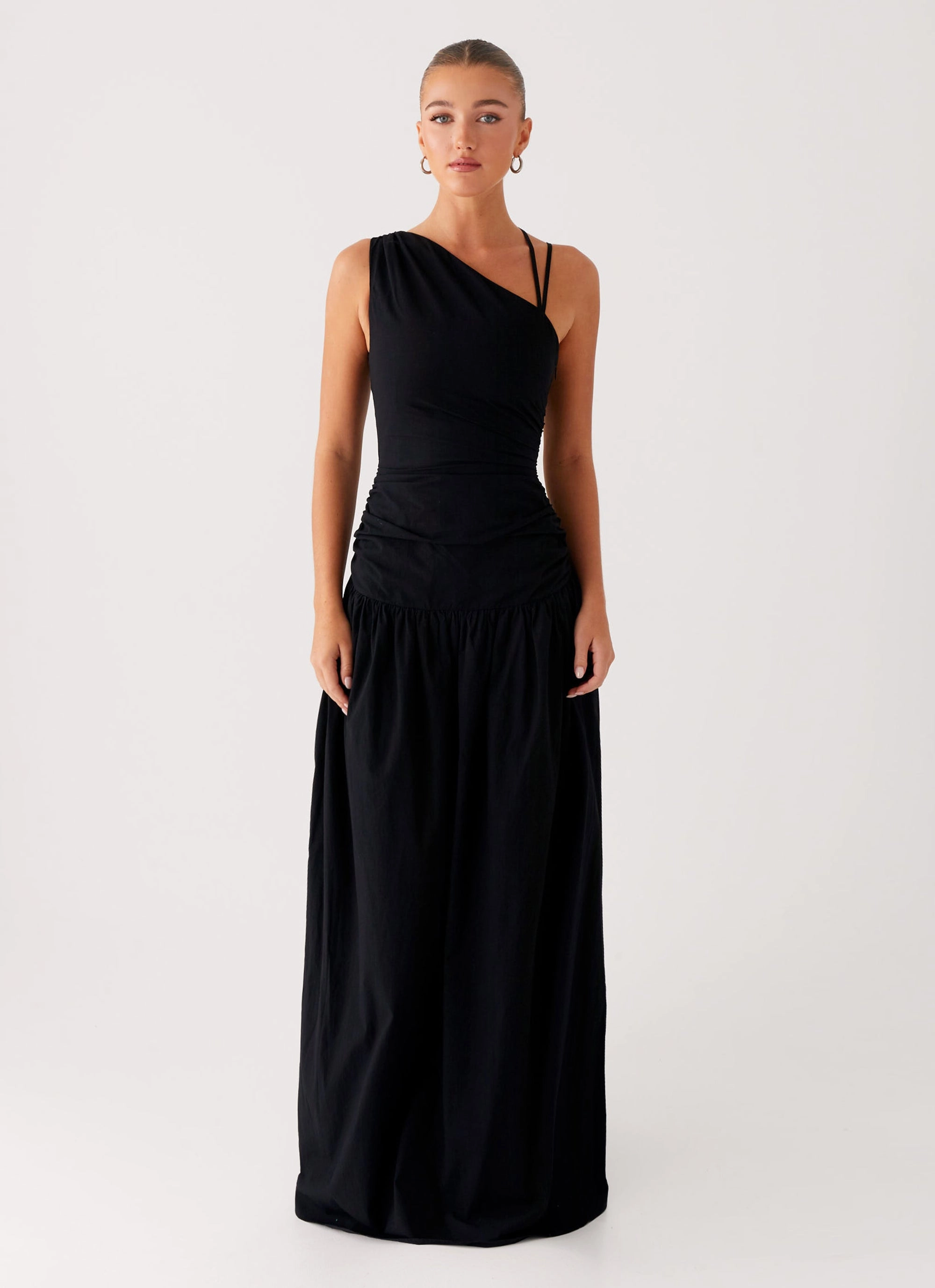 Sheer Overlay Formed Look Cortez Maxi Dress - Black