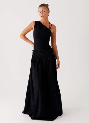 Cortez Maxi Dress - Black Buckle-Detail Smart Casual