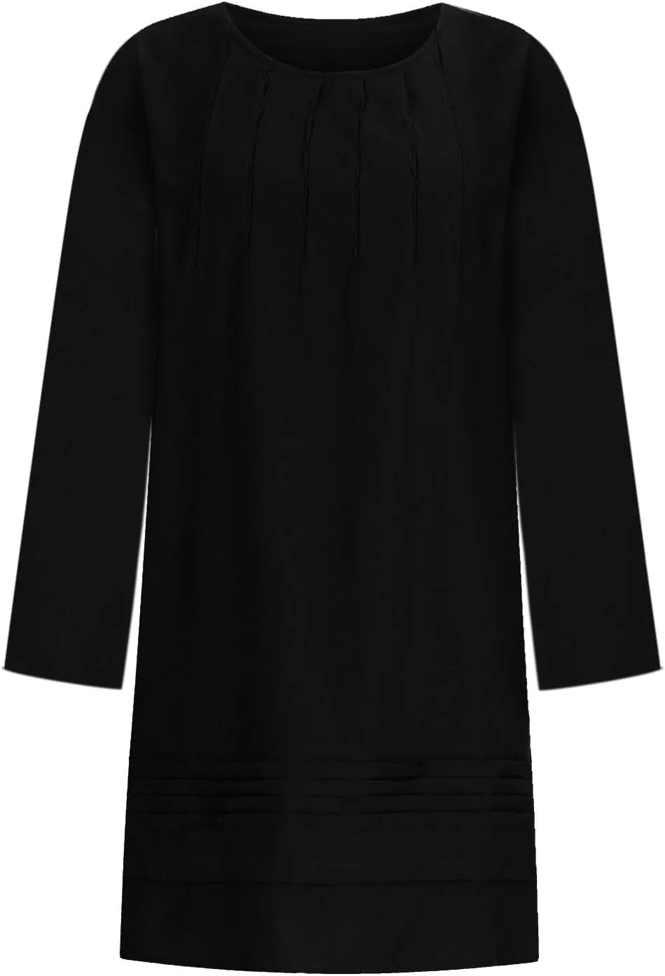 Cotton Linen Dress for Women Long Sleeve Casual Crew Neck Mini Dresses Loose Beach Vacation Bohemian Solid Sundress