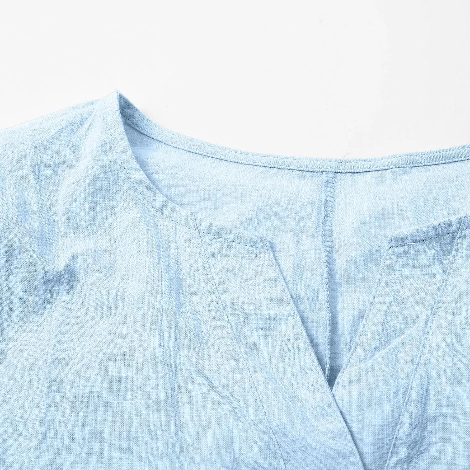 Cotton Linen Tops for Women Loose Fit V Neck Button Down Henley Shirts Summer Short Sleeve Blouse Beach Tee Shirt