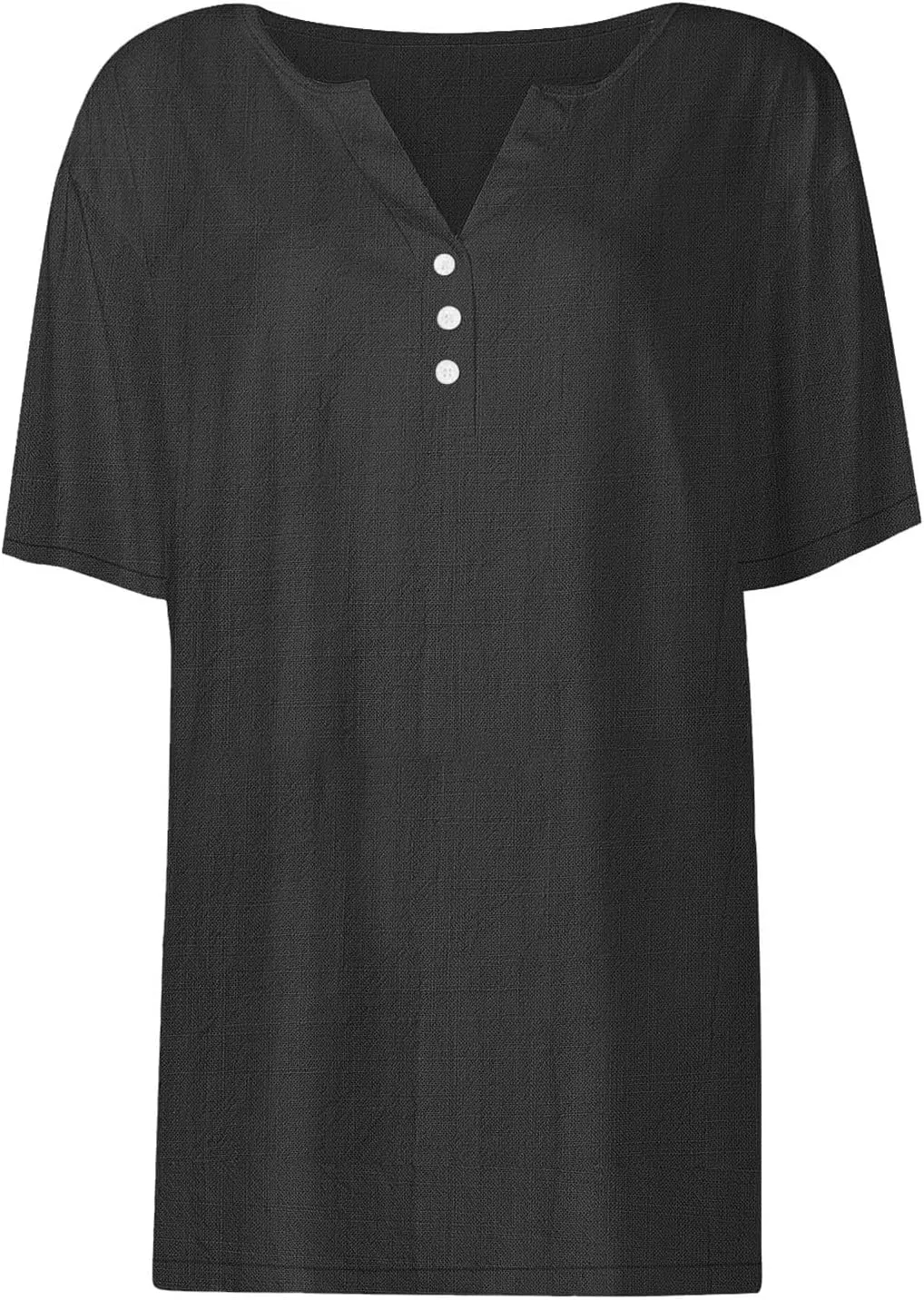 Cotton Linen Tops for Women Loose Fit V Neck Button Down Henley Shirts Summer Short Sleeve Blouse Beach Tee Shirt