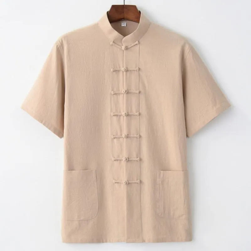 Cotton&linen fabric Tang suit shirt
