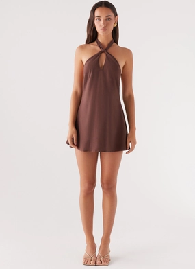 Counting Stars Linen Halterneck Dress - Chocolate Dreamy Flow