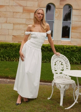 Golden Scene Countryside Off Shoulder Maxi Dress - Ivory