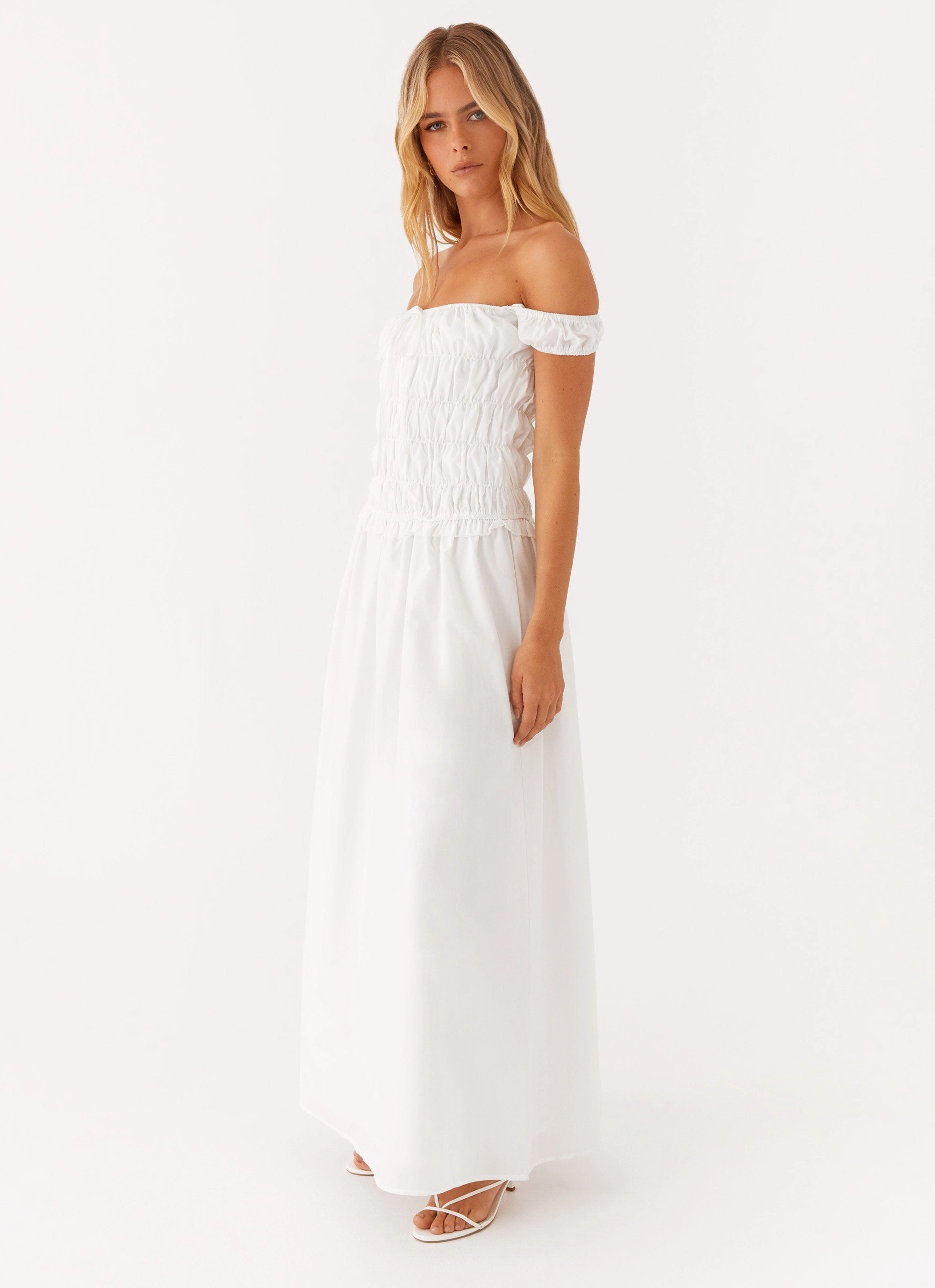 Countryside Off Shoulder Maxi Dress - Ivory Flared shape