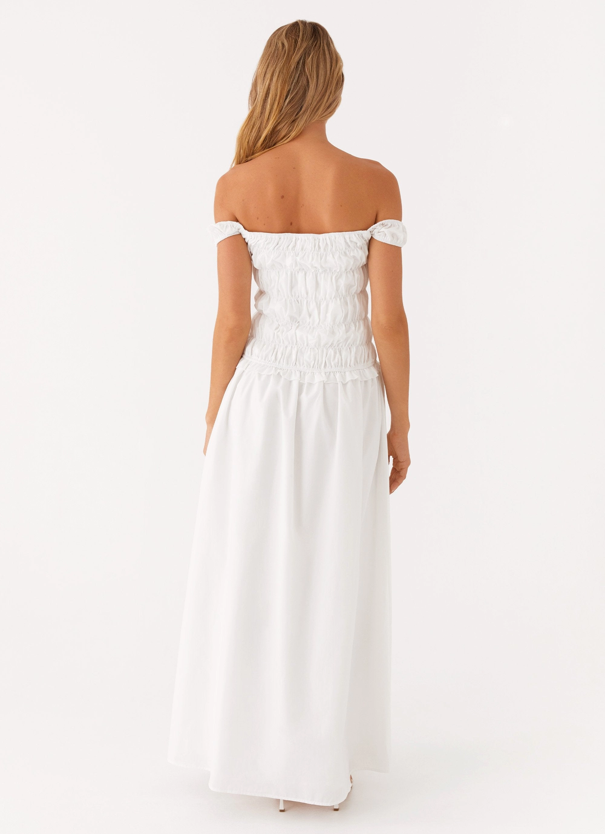 Polished and Elegant Countryside Off Shoulder Maxi Dress - Ivory