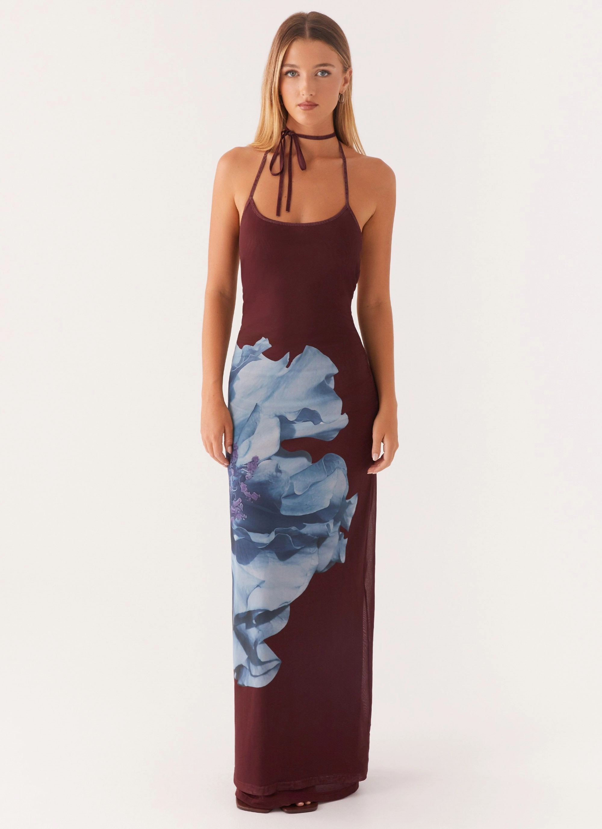 Fall Fashion Comfortable Design Dayana Halterneck Maxi Dress - Maroon Print